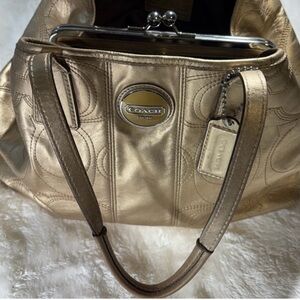 Coach Kisslock Metallic Gold tone Large Shoulder bag